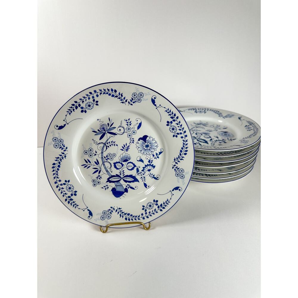 Royal Cuthbertson Blue Onion Salad Plates Set of 8 Vintage, 8" China